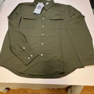Haimont Men's Green Long Sleeve Fishing Shirt UPF 50+ Button Pockets XL NWT